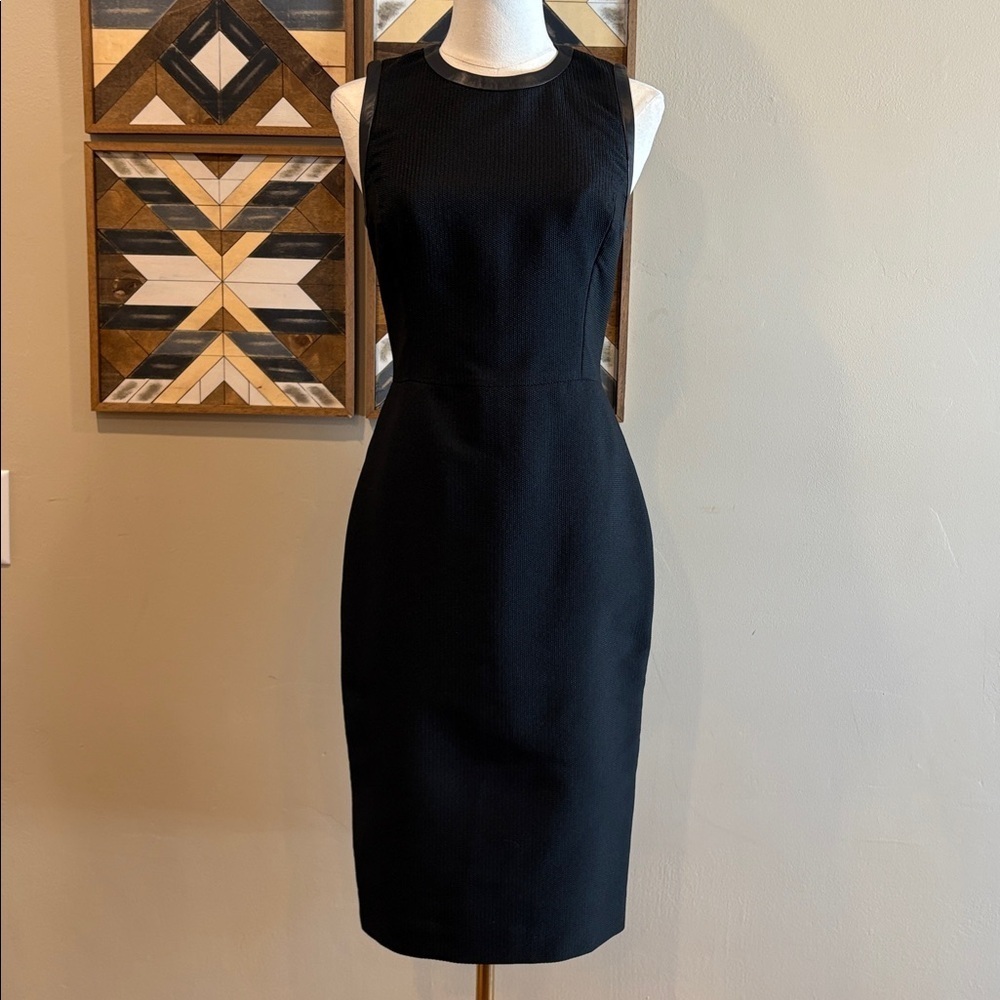 Ralph Lauren Black Label Textured Leather Trim Midi Dress size 2